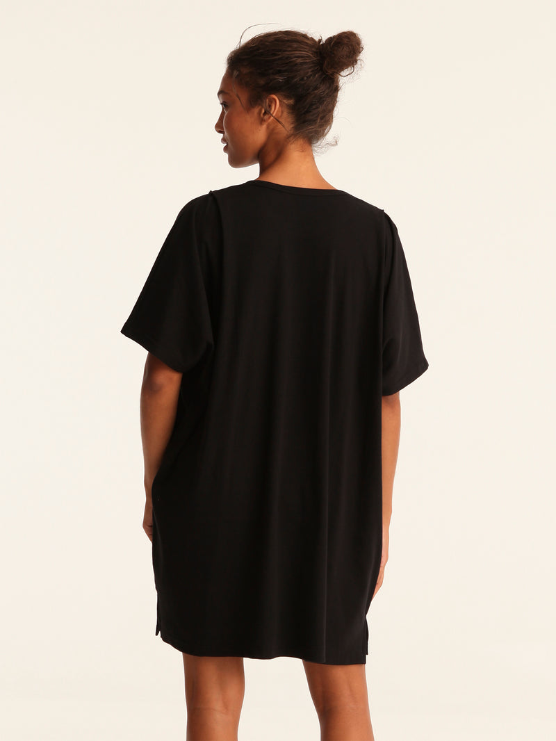RIB loose belted dress - black