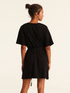RIB loose belted dress - black