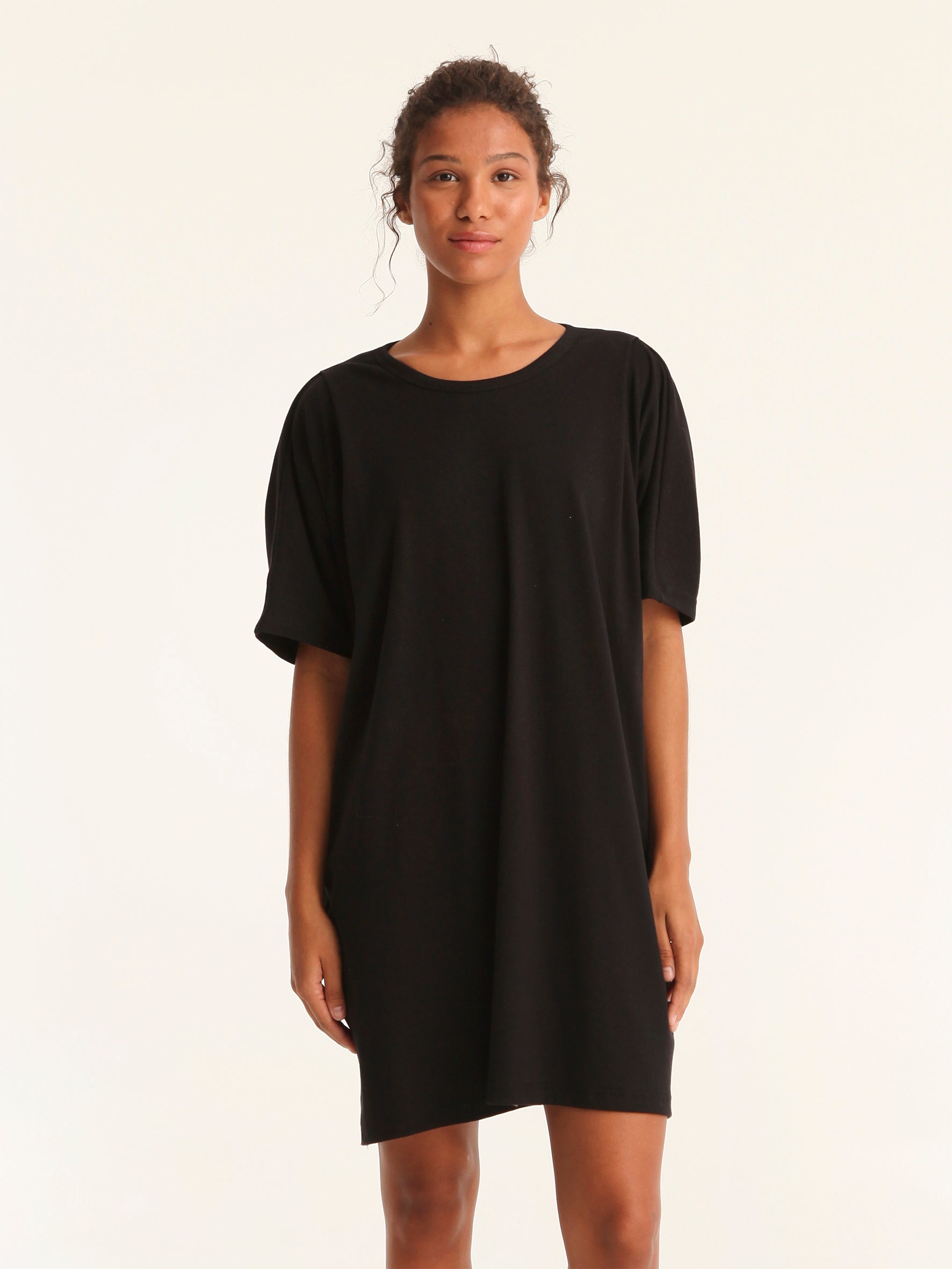 RIB loose belted dress - black