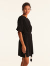 RIB loose belted dress - black