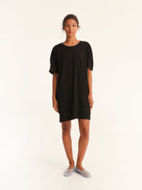 RIB loose belted dress - black