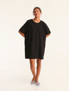 RIB loose belted dress - black