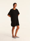 RIB loose belted dress - black