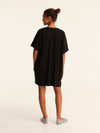 RIB loose belted dress - black