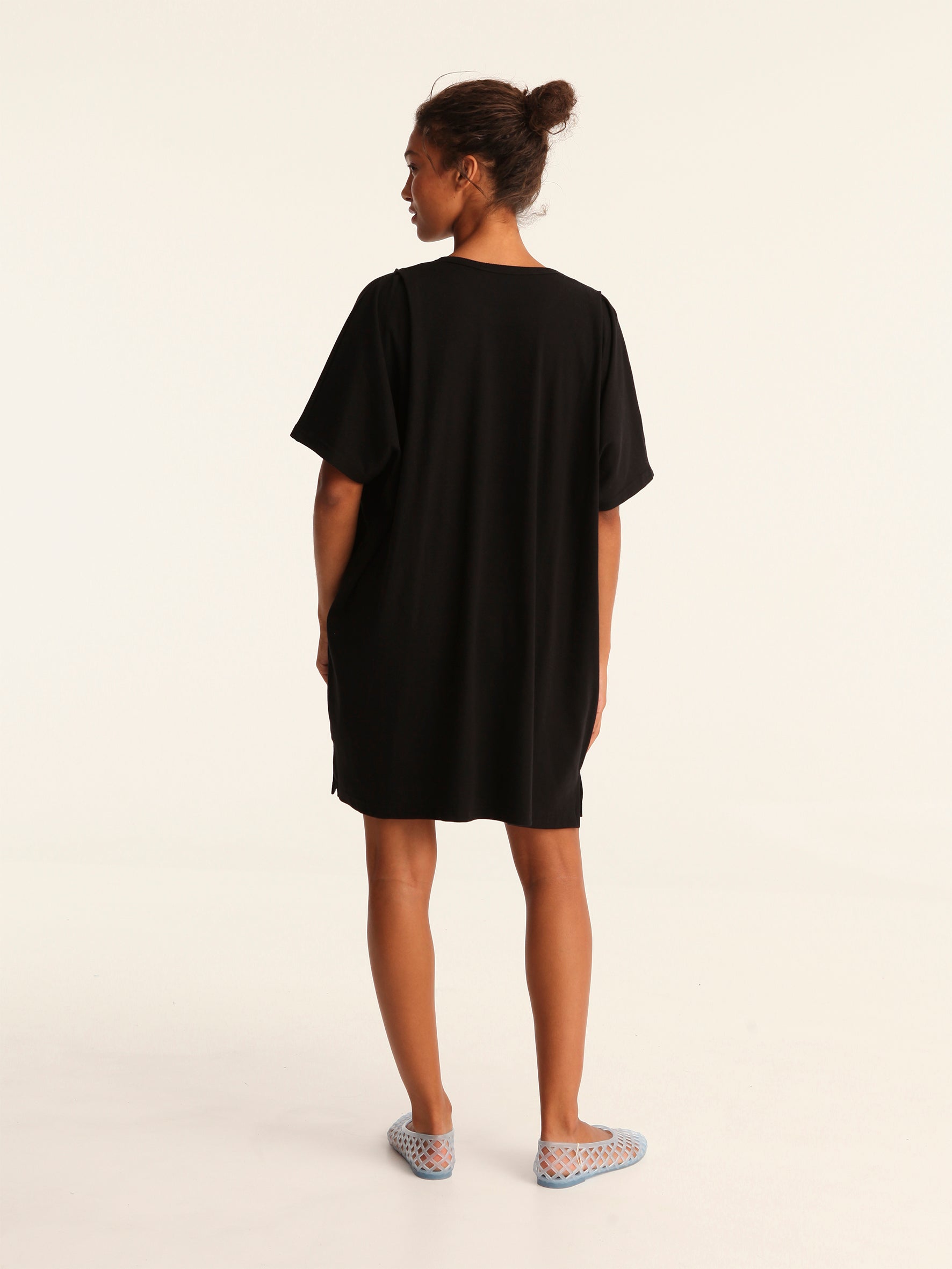 RIB loose belted dress - black
