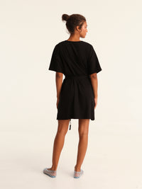 RIB loose belted dress - black