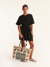 RIB loose belted dress - black