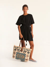 RIB loose belted dress - black