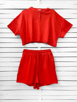 RIB loose shorts - coral red