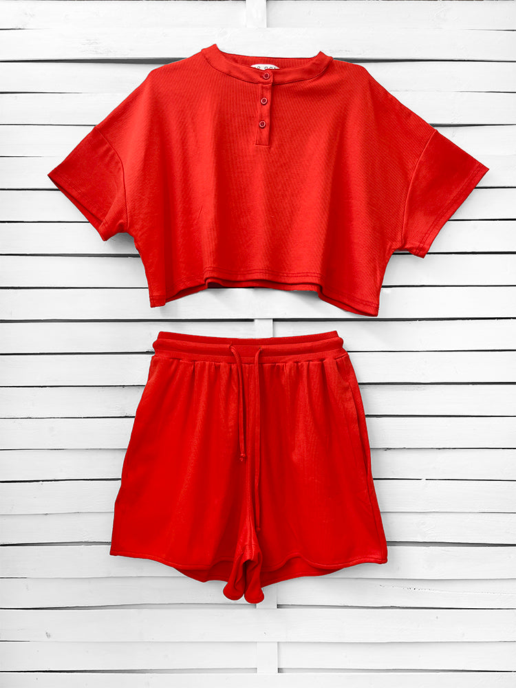 RIB loose shorts - coral red