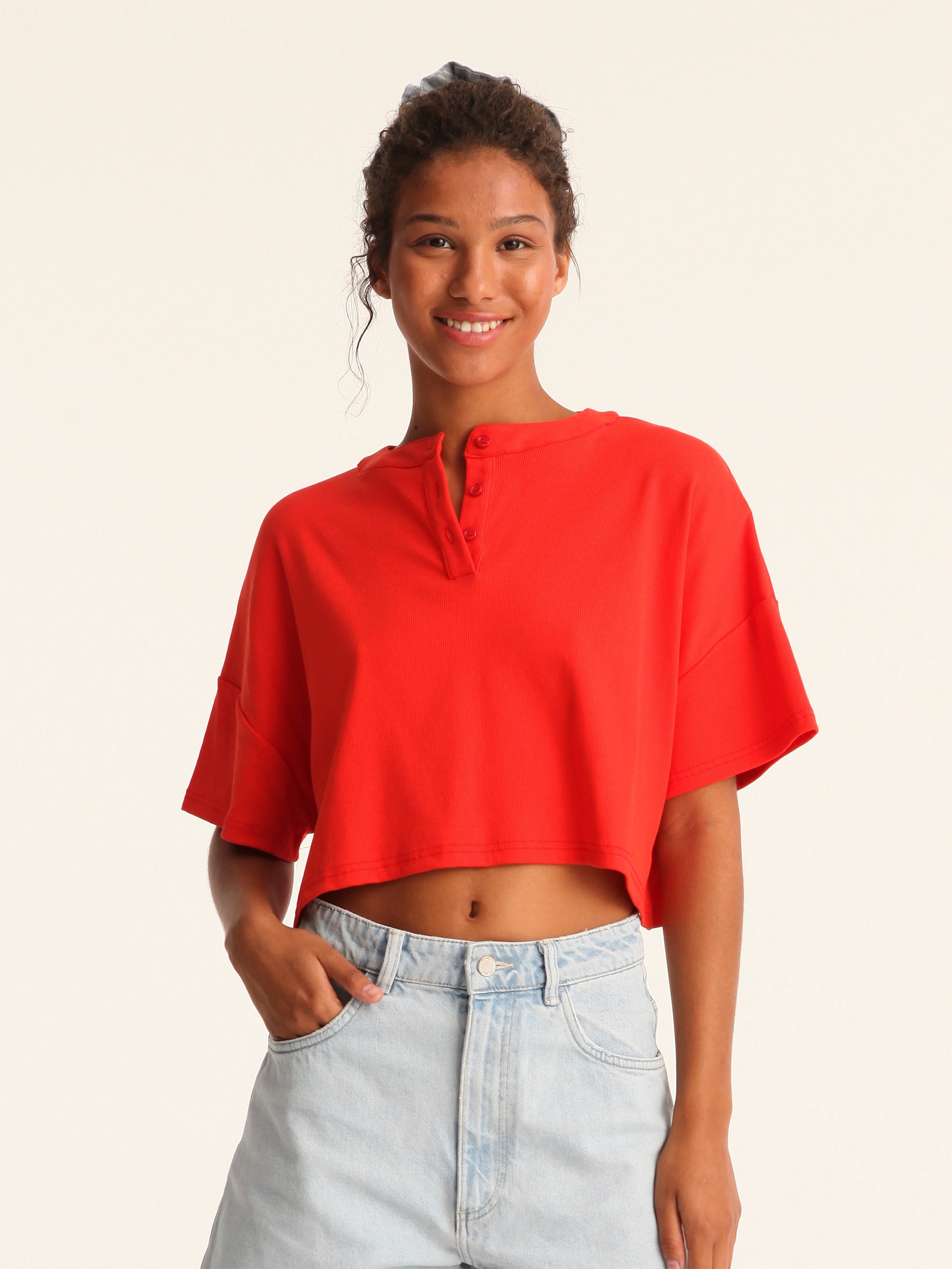 RIB TOP cropped top - coral red