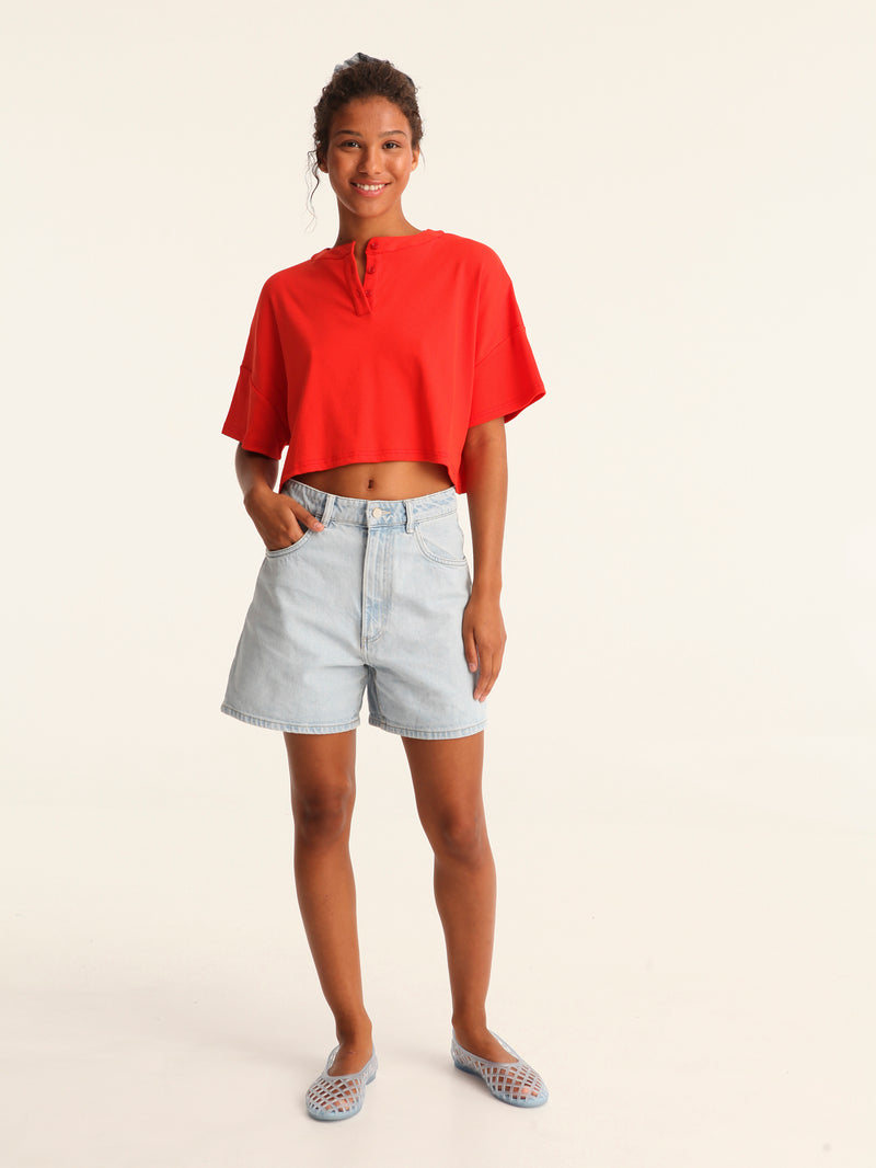 RIB TOP cropped top - coral red