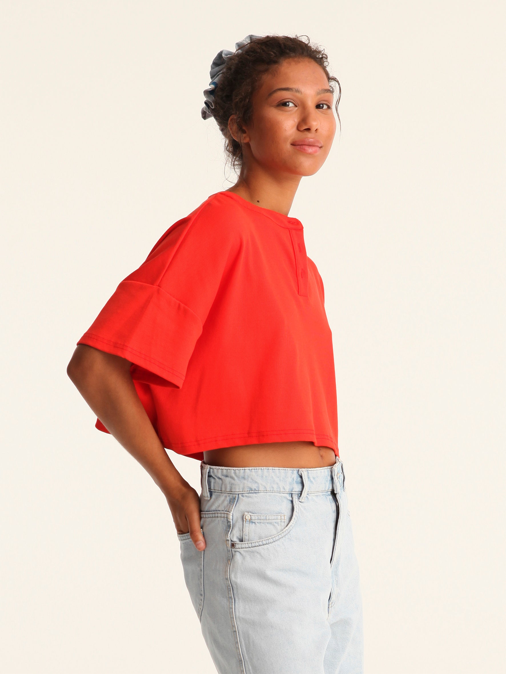 RIB TOP cropped top - coral red