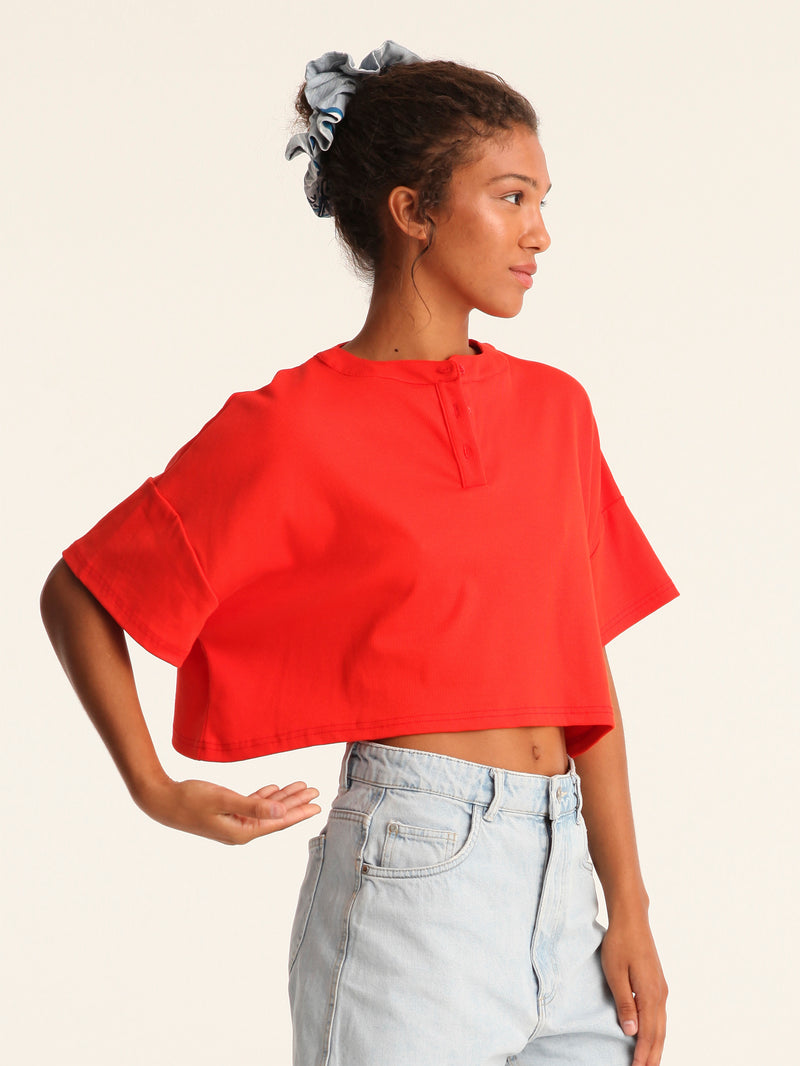 RIB TOP cropped top - coral red