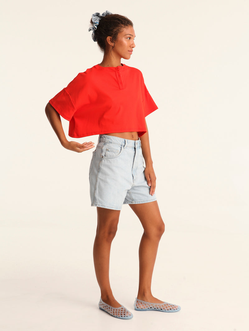 RIB TOP cropped top - coral red