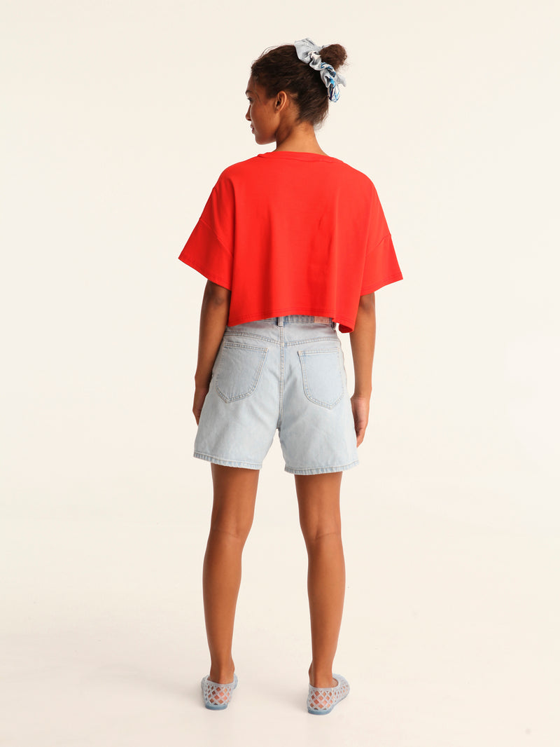 RIB TOP cropped top - coral red