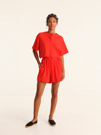 RIB TOP cropped top - coral red