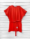 RIB loose belted dress - coral red