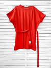 RIB loose belted dress - coral red