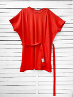 RIB loose belted dress - coral red