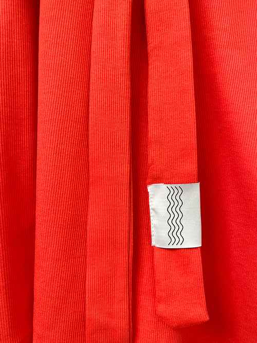 RIB loose belted dress - coral red