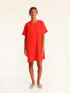 RIB loose belted dress - coral red