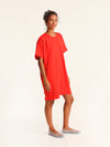 RIB loose belted dress - coral red