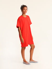 RIB loose belted dress - coral red