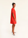 RIB loose belted dress - coral red