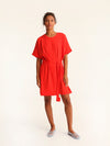 RIB loose belted dress - coral red
