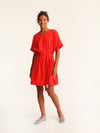 RIB loose belted dress - coral red