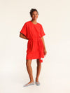 RIB loose belted dress - coral red
