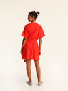 RIB loose belted dress - coral red