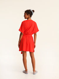 RIB loose belted dress - coral red