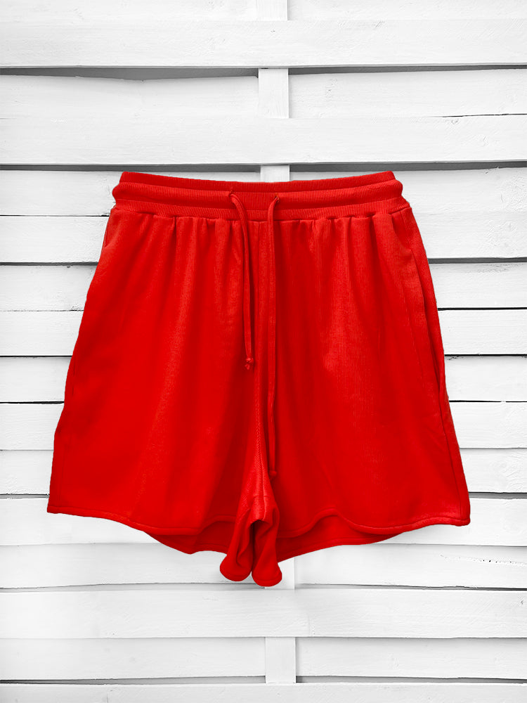 RIB loose shorts - coral red
