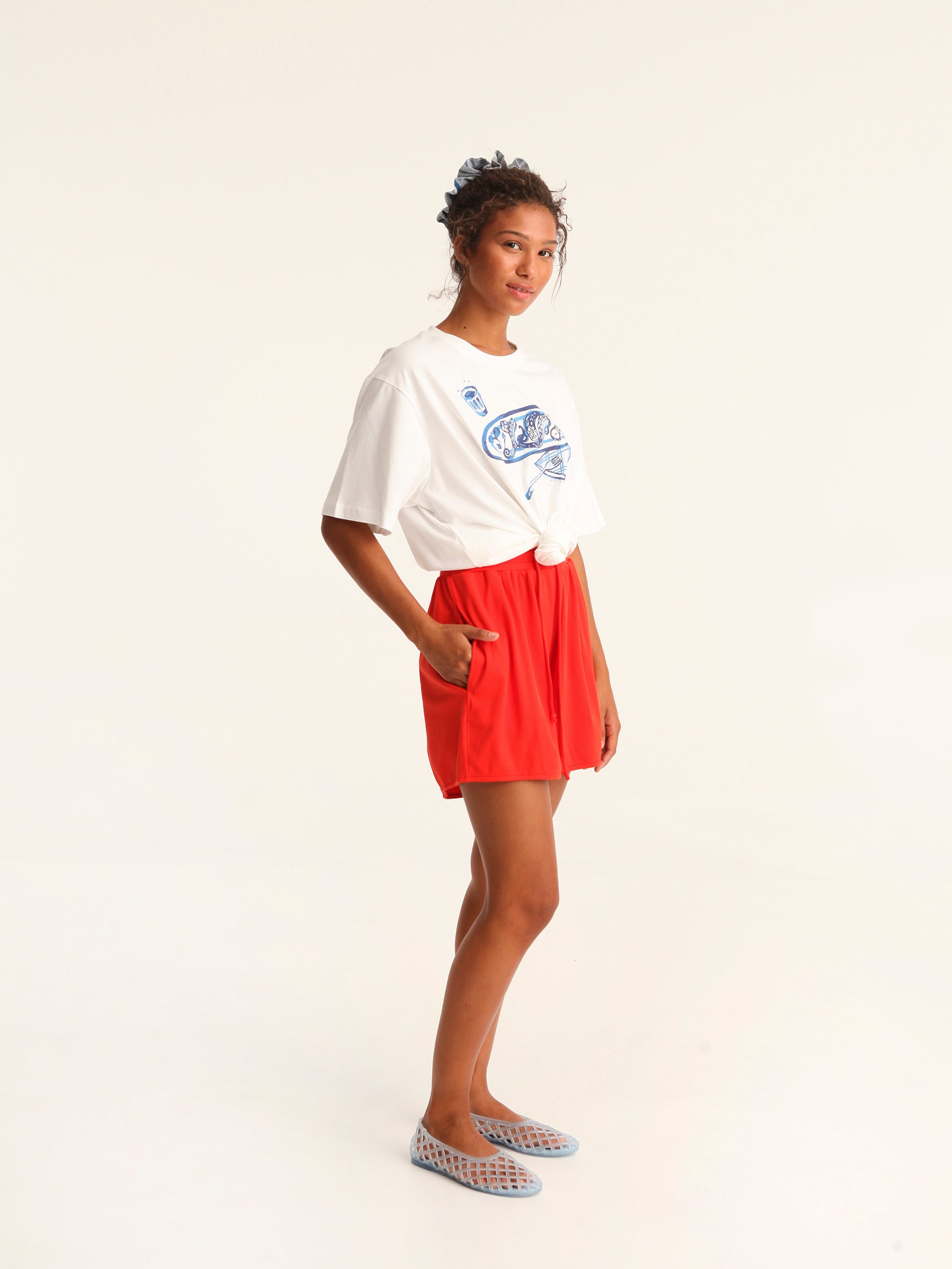 RIB loose shorts - coral red