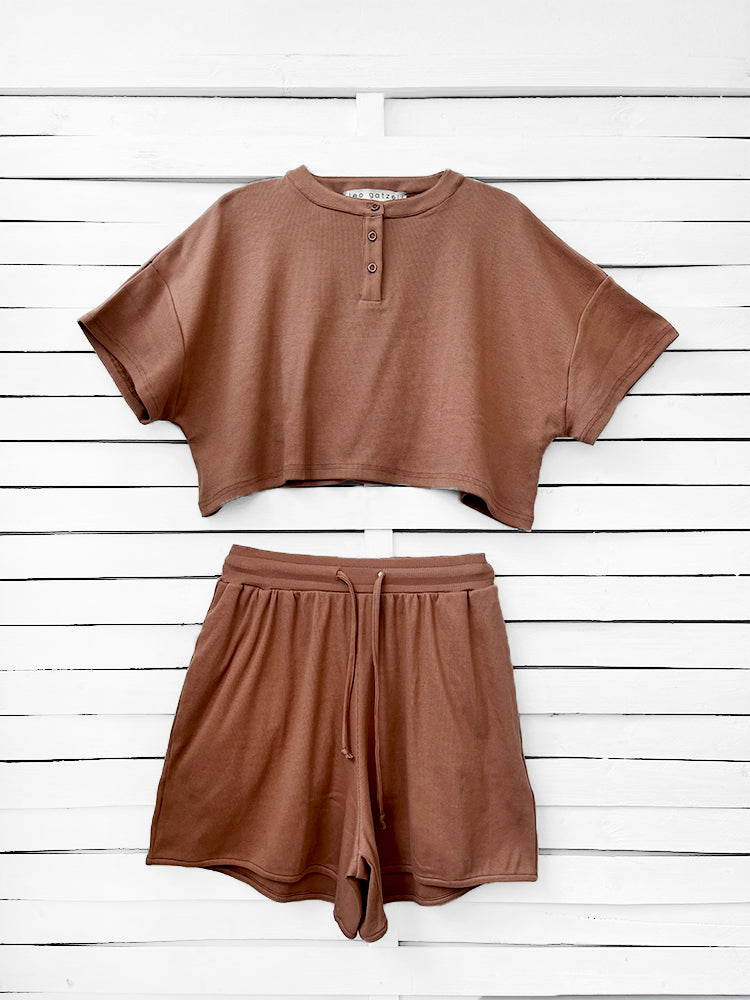 RIB loose shorts - choco
