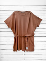 RIB loose belted dress - choco