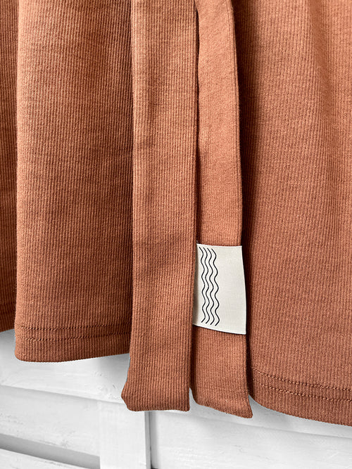 RIB loose belted dress - choco