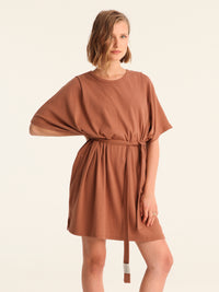 RIB loose belted dress - choco