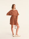 RIB loose belted dress - choco
