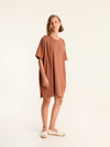 RIB loose belted dress - choco