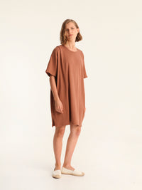 RIB loose belted dress - choco