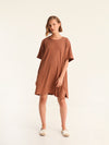 RIB loose belted dress - choco