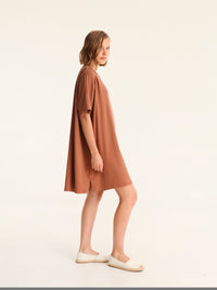 RIB loose belted dress - choco