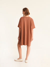 RIB loose belted dress - choco