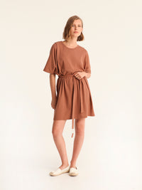 RIB loose belted dress - choco