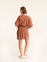RIB loose belted dress - choco