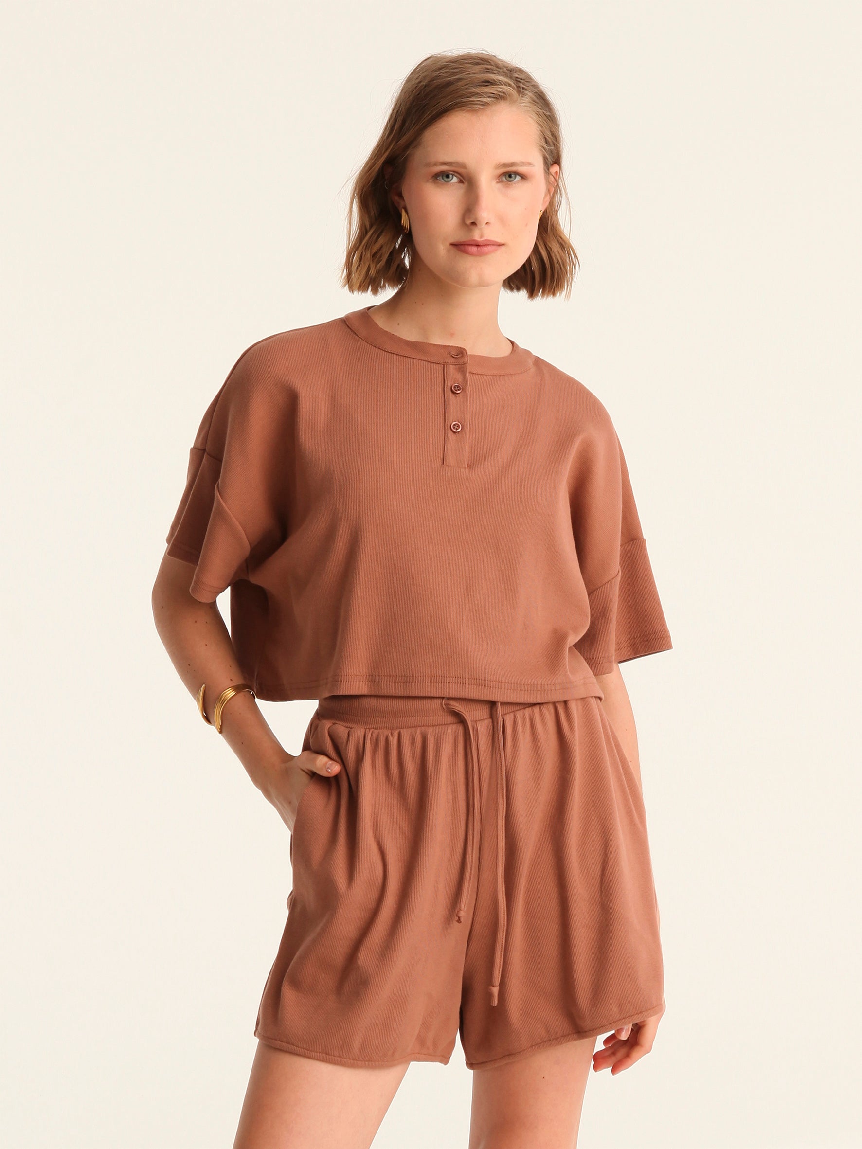 RIB loose shorts - choco