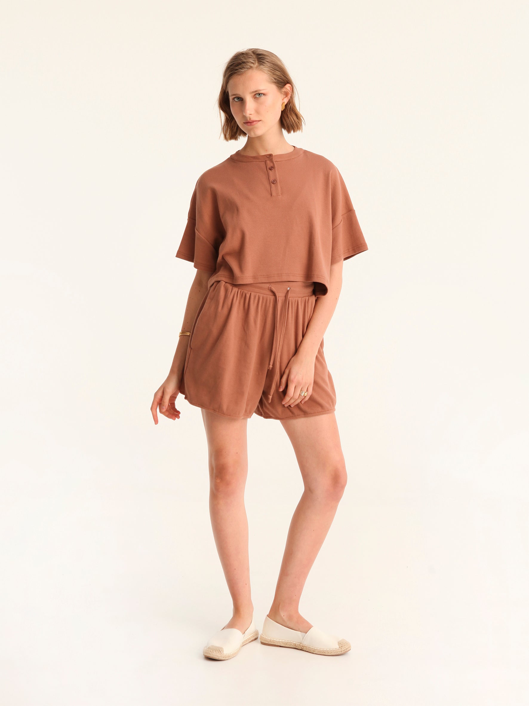 RIB loose shorts - choco
